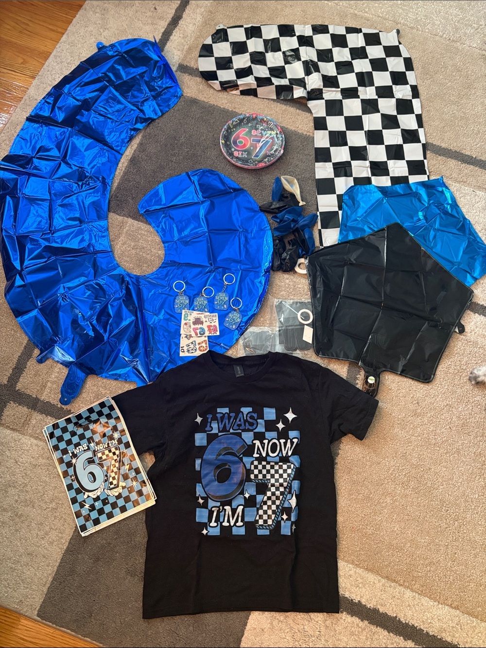 Birthday Party Set with "I Was 6 Now I'm 7" Black Tee - Blue & Black